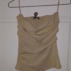 Zara Metallic Gold Knit Top
